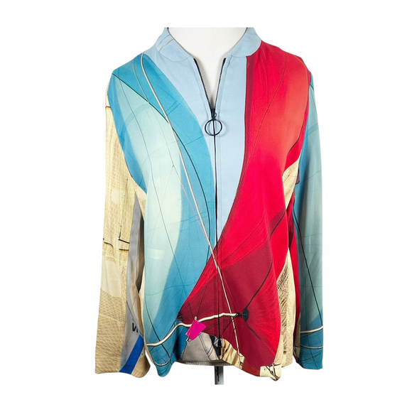 Akris Punto Graphic Sail Print Zip Up Jacket Boat Art to Wear Size US 10 - Picture 1 of 13
